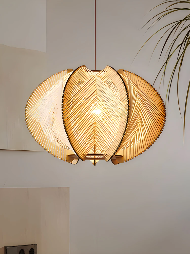 Natural Handmade Real Rattan Seaside Resort Hotel Australia American Wood Nordic Style Wabi Sabi Living Kitchen Pendant Lamp