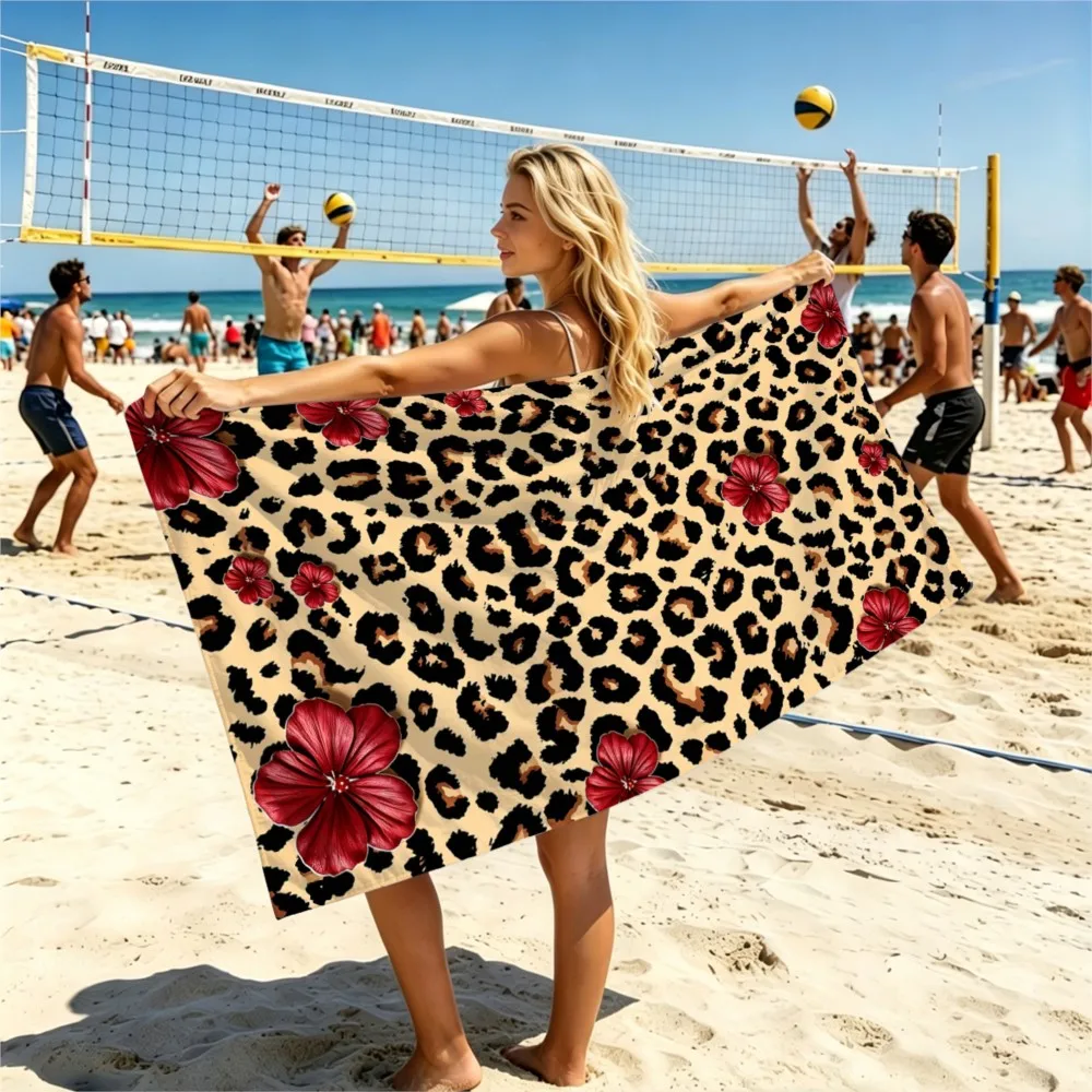 1pc flower leopard print beach towel, ultra-fine fiber absorbent, quick drying, sand proof beach blanket, oversized towel,