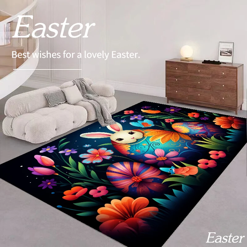 

Easter Rabbit Carpets Easter Eggs Decor Living Room Carpet Implies Beauty Entrance Mat Color Parlor Sofa Area Rug Customizable