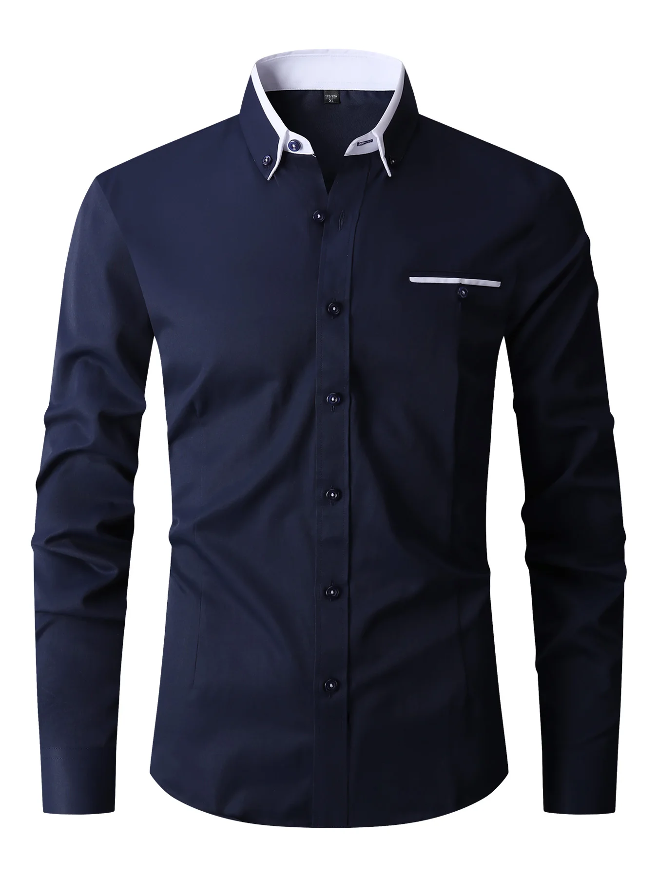 Men Formal Shirt Long Sleeve Office Solid Color Anti-Wrinkle Fashion Business Casual Social Pocket Office White Dress Shirts Man - view 5