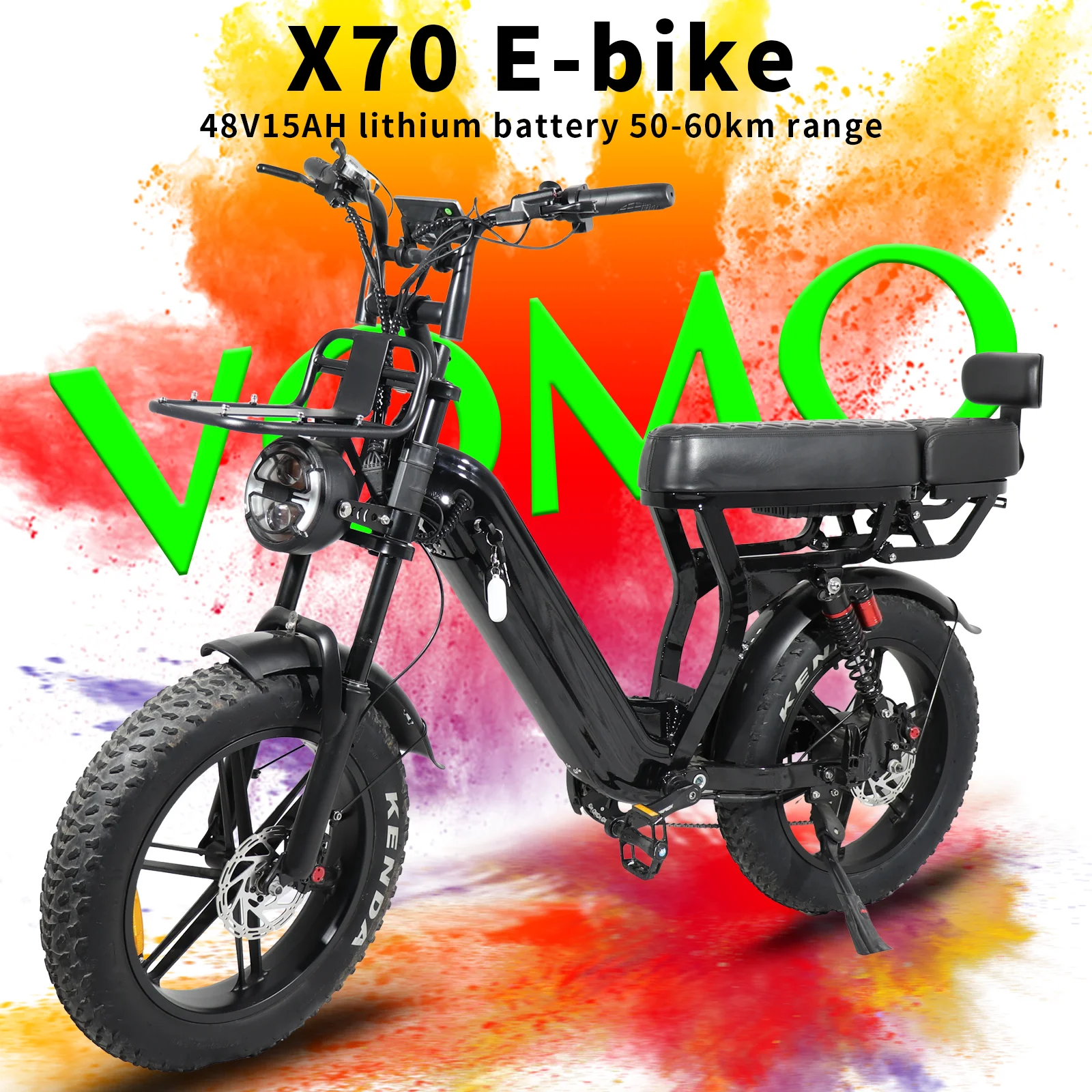 Bicicletta elettrica per adulti X70 (versione V8 aggiornata): pneumatici larghi da 20 pollici, motore da 250 W, batteria da 48 V 15 Ah, doppi freni a disco idraulici e sospensioni complete: ideale per
