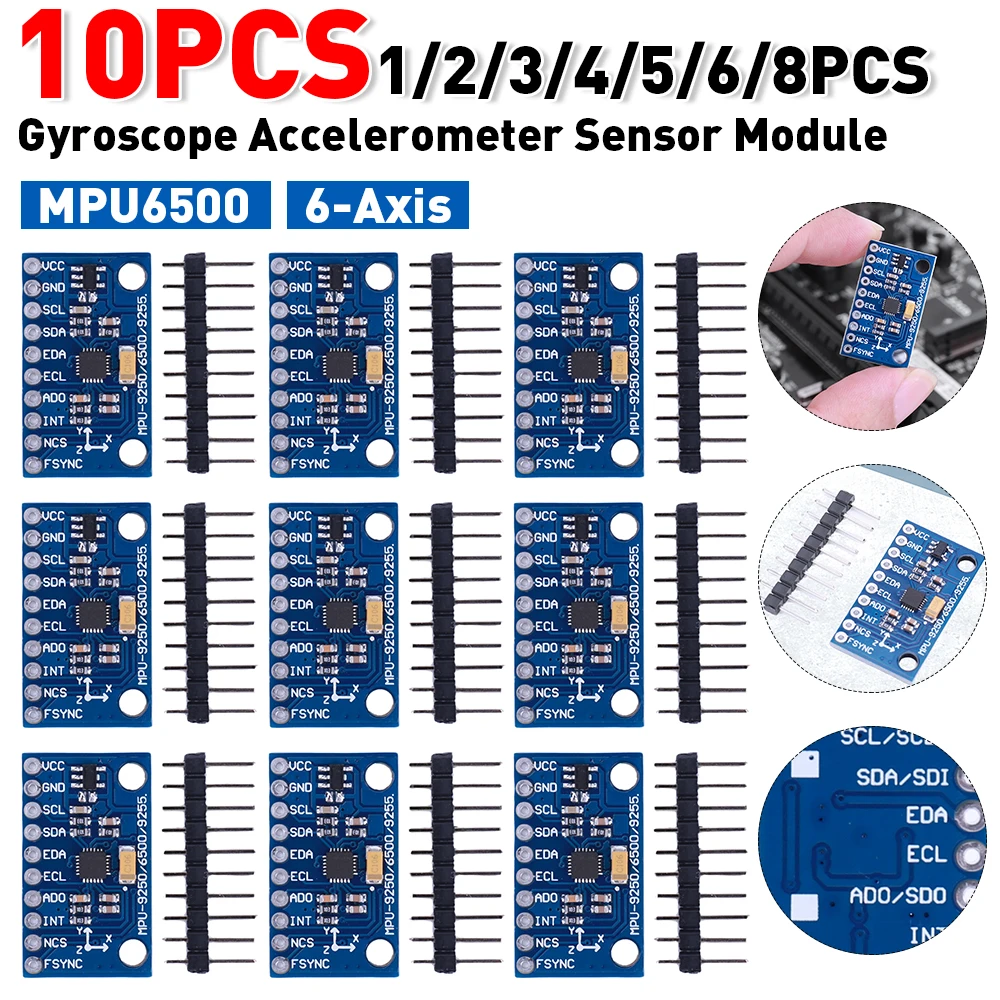 MPU6500 6-Axis Gyroscope Accelerometer Sensor Module IIC I2C SPI GY-6500 6-Axis Accelerometer Gyro Sensor With Pins for Arduino