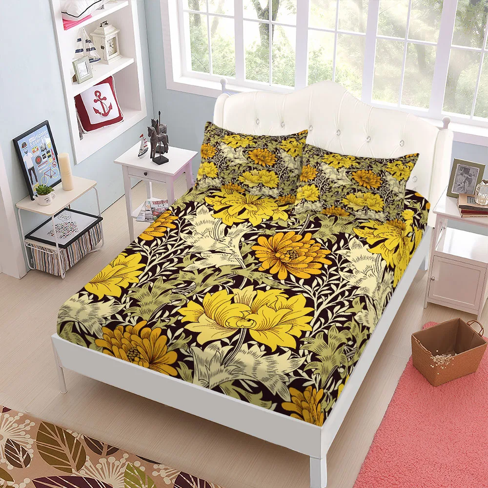 William Morris Larkspur Vintage DIY Fitted Sheet Set King Queen Double Full Size Bed Linen Set 25cm Deep