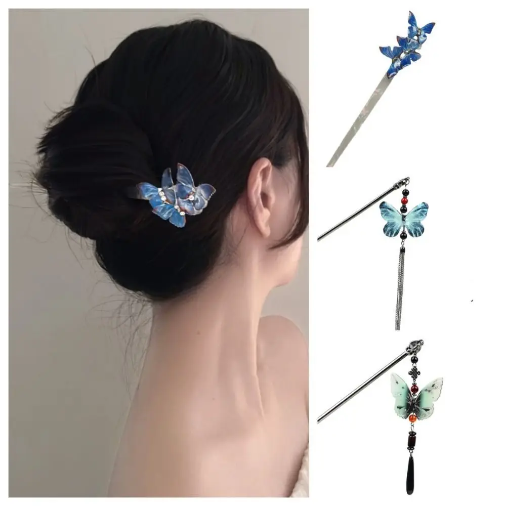 

Metal Butterfly Hair Stick Vintage Tassel Acrylic Hanfu Hair Stick Hair Chopsticks Hair Fork Butterfly Hair Clip Girl