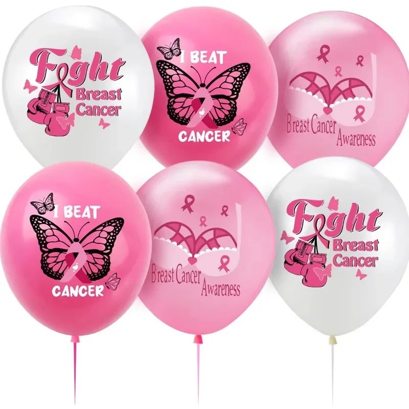 6Pcs/set Pink Butterfly Bra Pattern Women Care Breast Balloons Beat Cancer Charity Events Female Party Decoration Latex Balloons