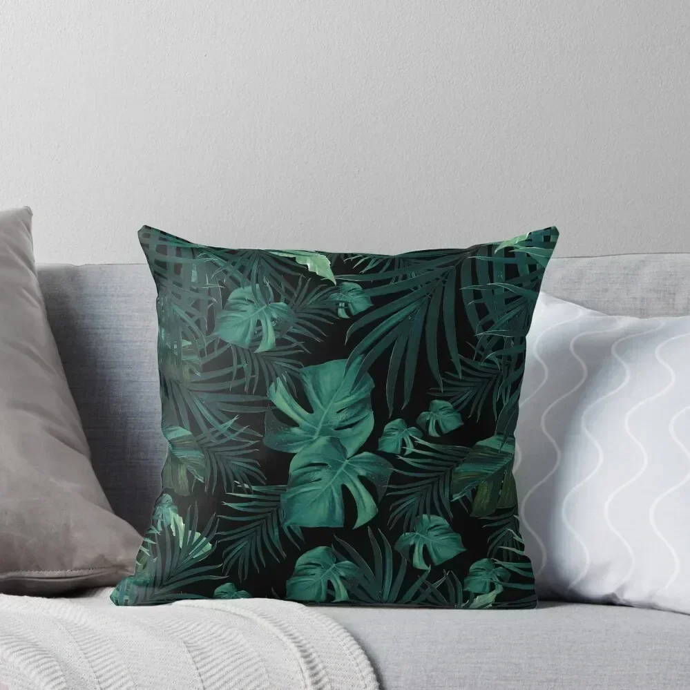 Tropical Jungle Night Leaves Pattern #1 (2020 Edition) #tropical #decor #art Throw Pillow