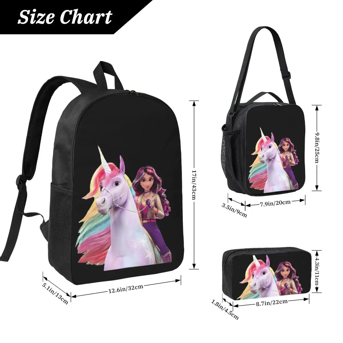 Unicorn Academy Sophia Wildstar Backpack Boys Girls BookBag School Bag Laptop Shoulder Bags 3ps Insulated Lunch Bag Pencil Case