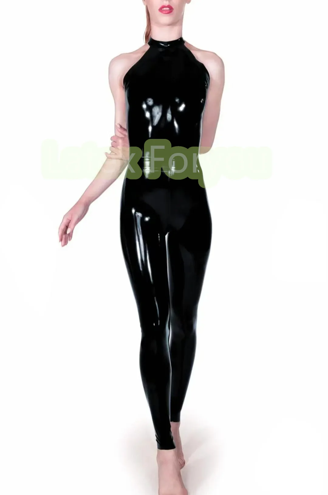 

Сексуальный женский комбинезон ручной работы из натурального латекса, боди без рукавов с лямкой на шее, с открытой спиной, фетиш-латексный женский комбинезон без молнии