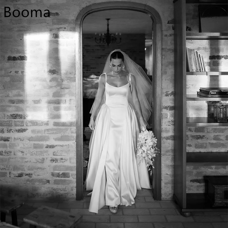 

Booma A-Line Classic Wedding Dresses Spaghetti Strap Sleevless Floor-Length Satin Brides Gown Custom Made 2025