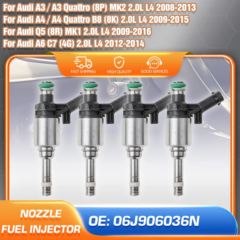 

Set of 4pcs Fuel Injector Nozzle For Audi A4 B8 2008-2013 Audi A3 8P/Q5 8R 2009-2016 Audi A6 C7 2012-2014 2.0L L4 06J906036N