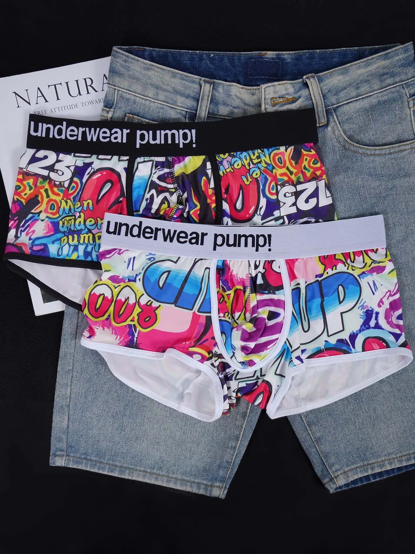 

2 PCS Men's Cotton Nylon Blend Boxer Briefs All-Over Graffiti Print Wide Elastic Waistband Non-Tight Fashion Sport Underwear