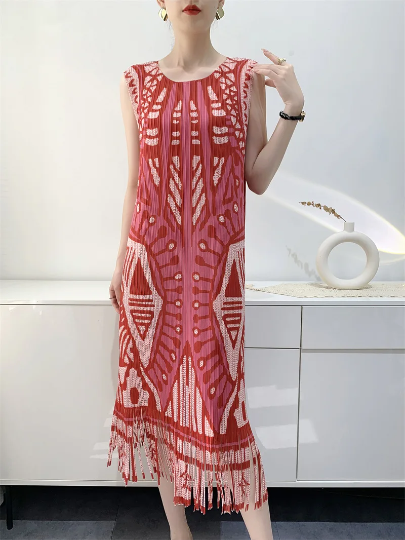 Faltbares Miyake Plissee-Quasten-Nischenkleid Damen Mittellanges Ärmelloses Enges Unterhemd-Rock 2025 Sommer Neu – Detail 8
