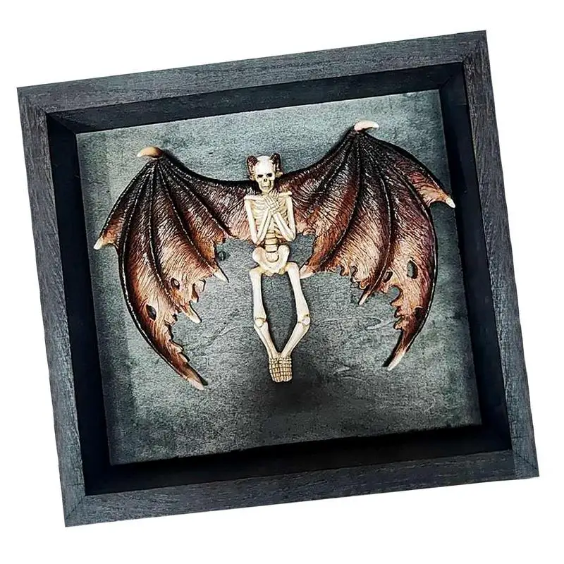 Halloween Skeleton Decor Horrible Halloween Skeleton Model Photo Frame Bat Wing Demon Model Eerie Halloween Accessory For Living