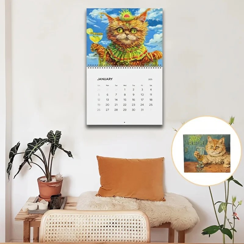 Calendario per gatti potabili 2026 Calendario creativo da appendere per gatti strani, pianificatore di 12 mesi con colori vivaci, perfetto per la casa e l'ufficio