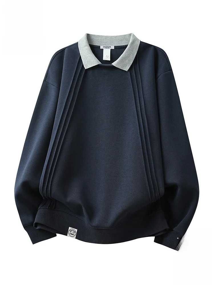 

PaulFrank ey Hoodie Men's Autumn Faion Brand American Retro Patchwork High-End Collar Jaet Loose Fit Casual Sle Comfo...