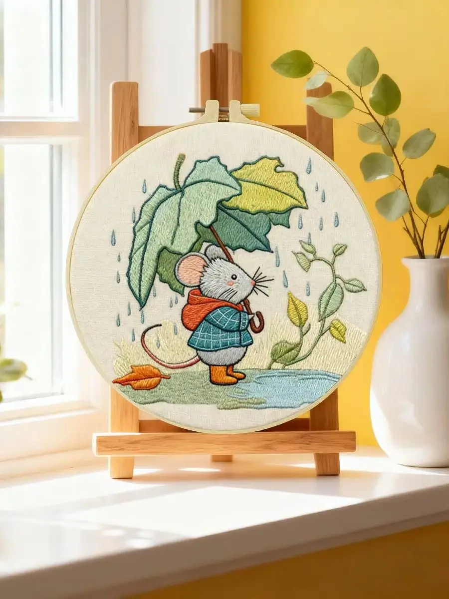 1 Stück 20X20CM/15X15CM 7,87/6,3 Zoll Ratten-Stickerei-Starter-Kit DIY-Kit DIY-Stickerei-Set Handarbeiten Malerei Nähen Kunst – Detail 6