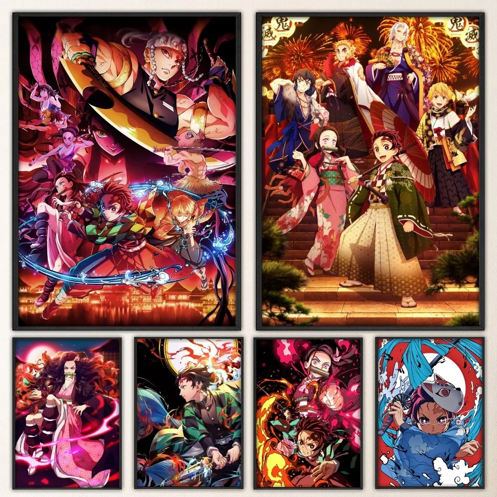 1pc Frameless Classic Anime Demon Slayer Poster Prints Poster Wall Painting Bedroom Living Room Wall Bar Restaurant Sticker Larg