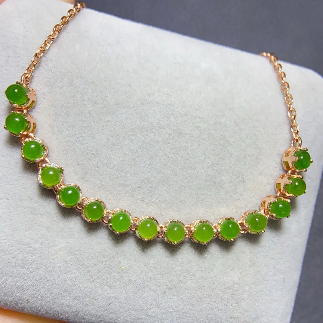 

Браслет из натурального нефрита Хэтянь из яшмы, полный влаги, высокая ледяная флуоресценция, серебро S925, инкрустированный блестками, основной камень 3*3 м