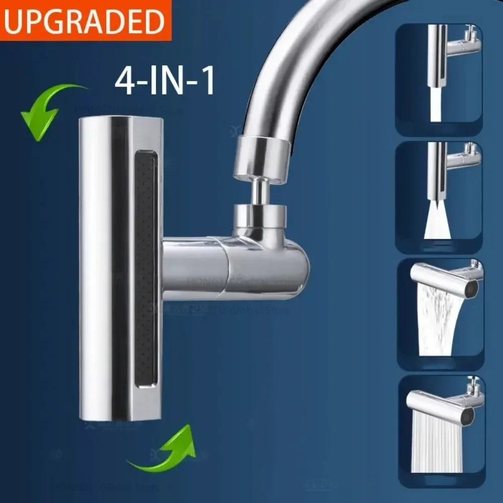 4 In 1 Swivel Waterfall Faucet Extension Adapter Sprayer 4 Modes Multifunctional Waterfall Pressurized Bubbler Kitchen Sink Fit