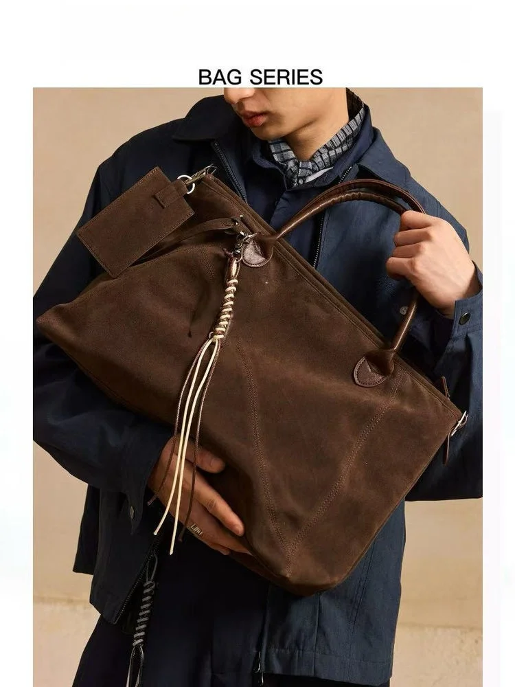 

Сумка-тоут Rose Live2025 Autumn New Vintage из замши с большой вместимостью, на плечо, через плечо, для мужчин и женщин