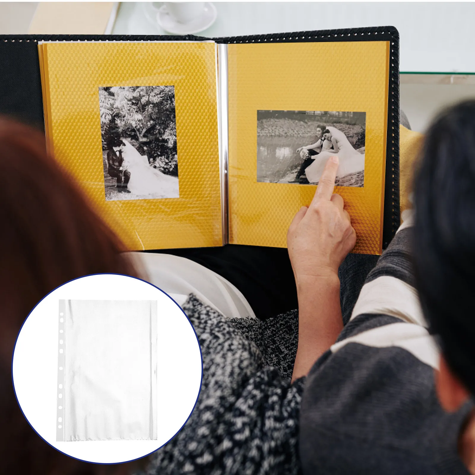 

200Pcs A4 Punch Pockets Clear Strong PP Loose Leaf Document Protectors Waterproof File Storage for Office School Photos Cards