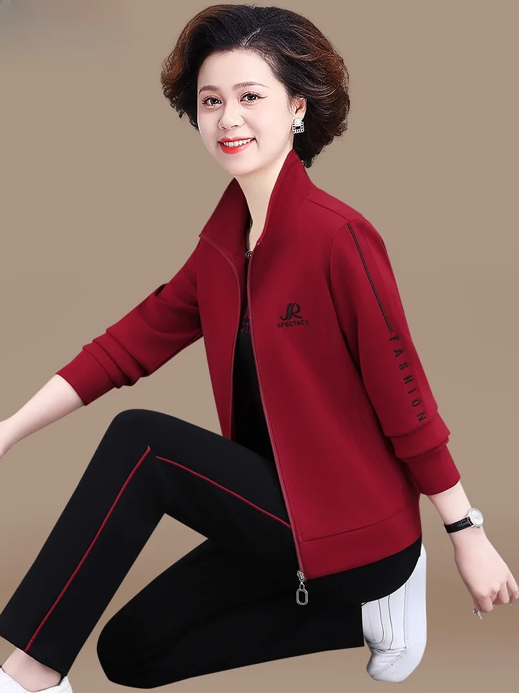 

Spor Tee-Piece Set for Middle-Aged And ly Women Spring Autumn 2024 New Sle Mommy Clothes Casual Outerwear Top