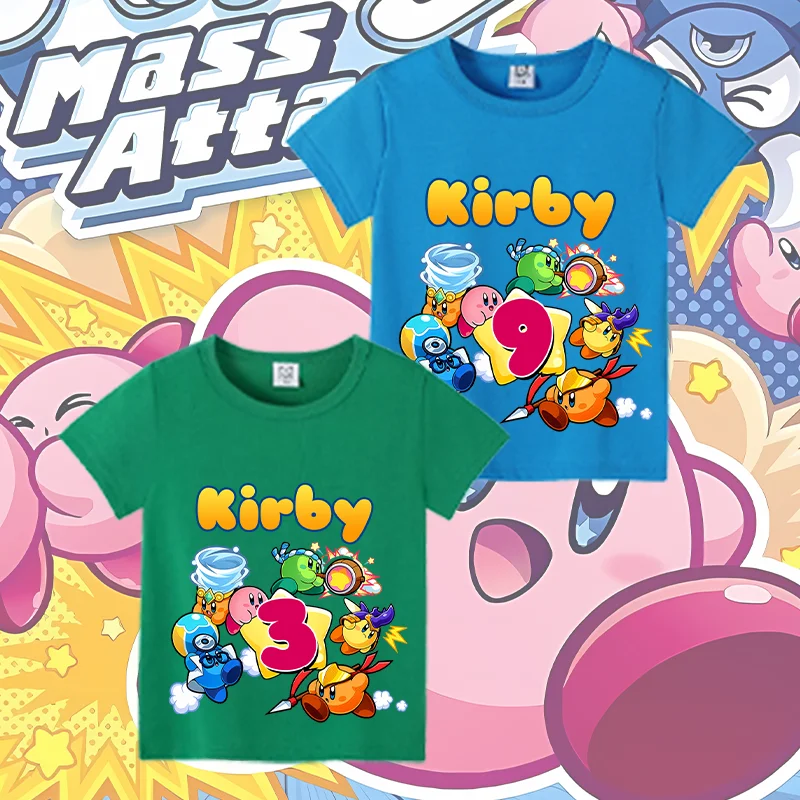 

Детская футболка Star Kirbys, летние повседневные топы, хлопковые аниме-игры с короткими рукавами, одежда с номером на день рождения, футболка для девочек, подарок с героями мультфильмов для мальчиков
