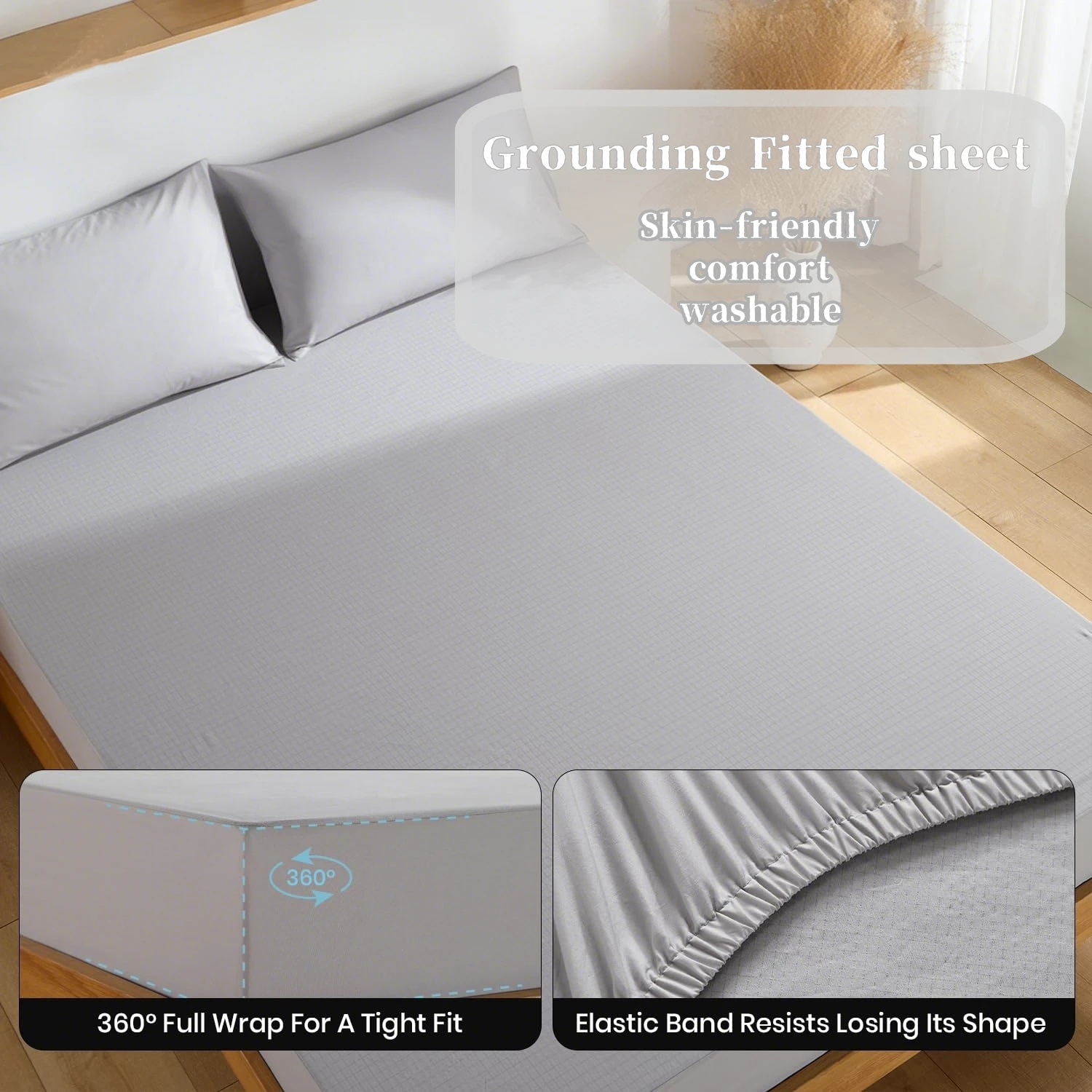

Queen(60"x80")Grounding Sheets Earth Grounded Fitted Bed Sheet 5% Silver Fiber Washable, antibacterial