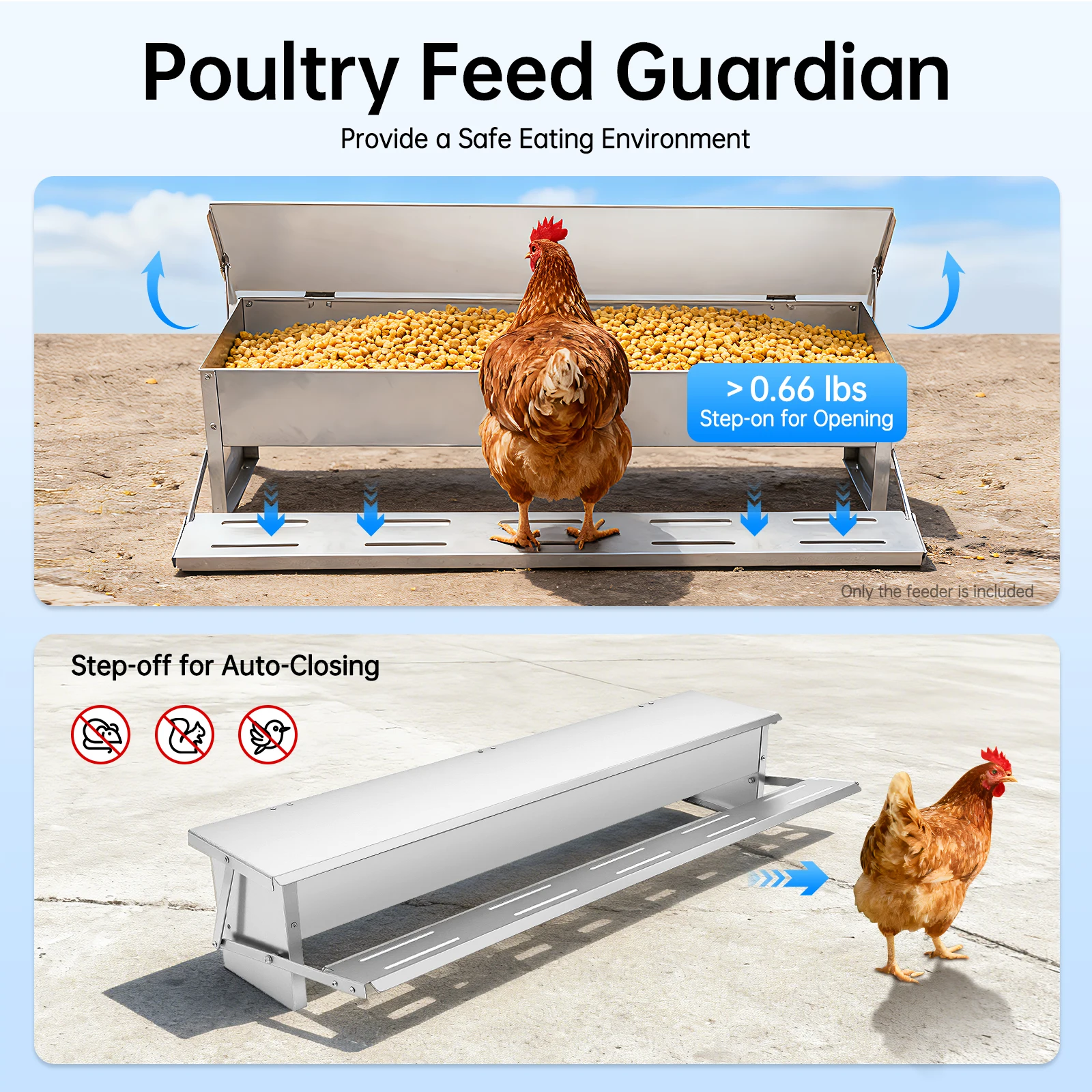 Mangeoire automatique en acier inoxydable pour poulets, cailles, volailles, faisans, résistante aux intempéries, pour usage extérieur