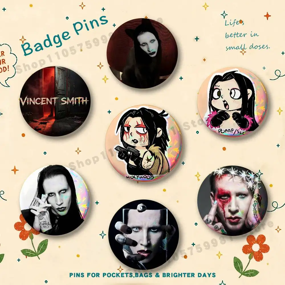 M-Marilyn M-Manson Enamel Pins Badge Round Brooch for Backpack Decor Accessories 25/32/44/58/75mm