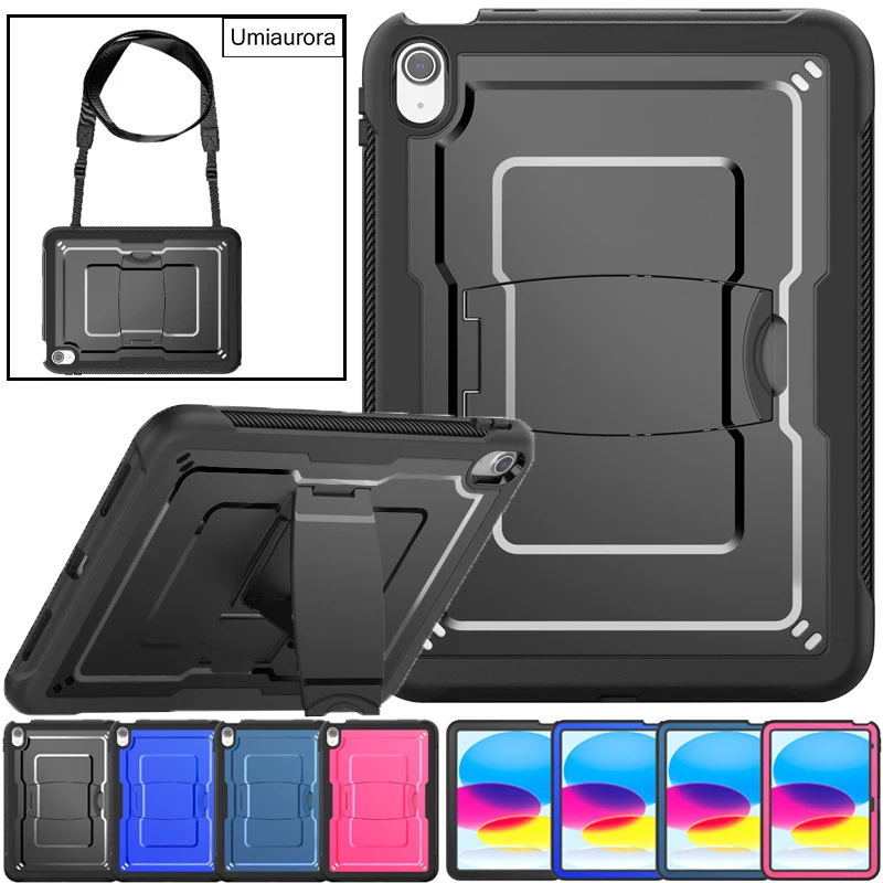 

For IPad 10.2 7th 8th 9th 10th 10.9 11th Gen 11 inch A16 Air3 Pro 10.5 Shockproof Silicon PC Tablet Case Stand Strap Armor Funda