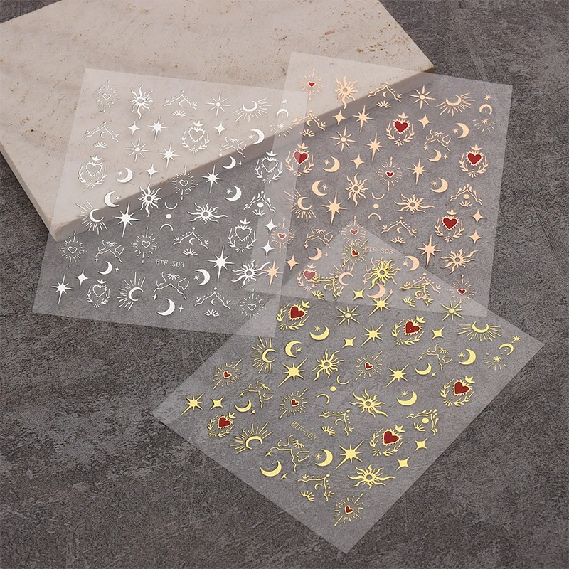 *SN 1PC metal 3D Stickers for Nails Gold Sliver Rose Gold Laser Butterfly Moon Sun ﻿ DIY Nail Art Decals Accessories