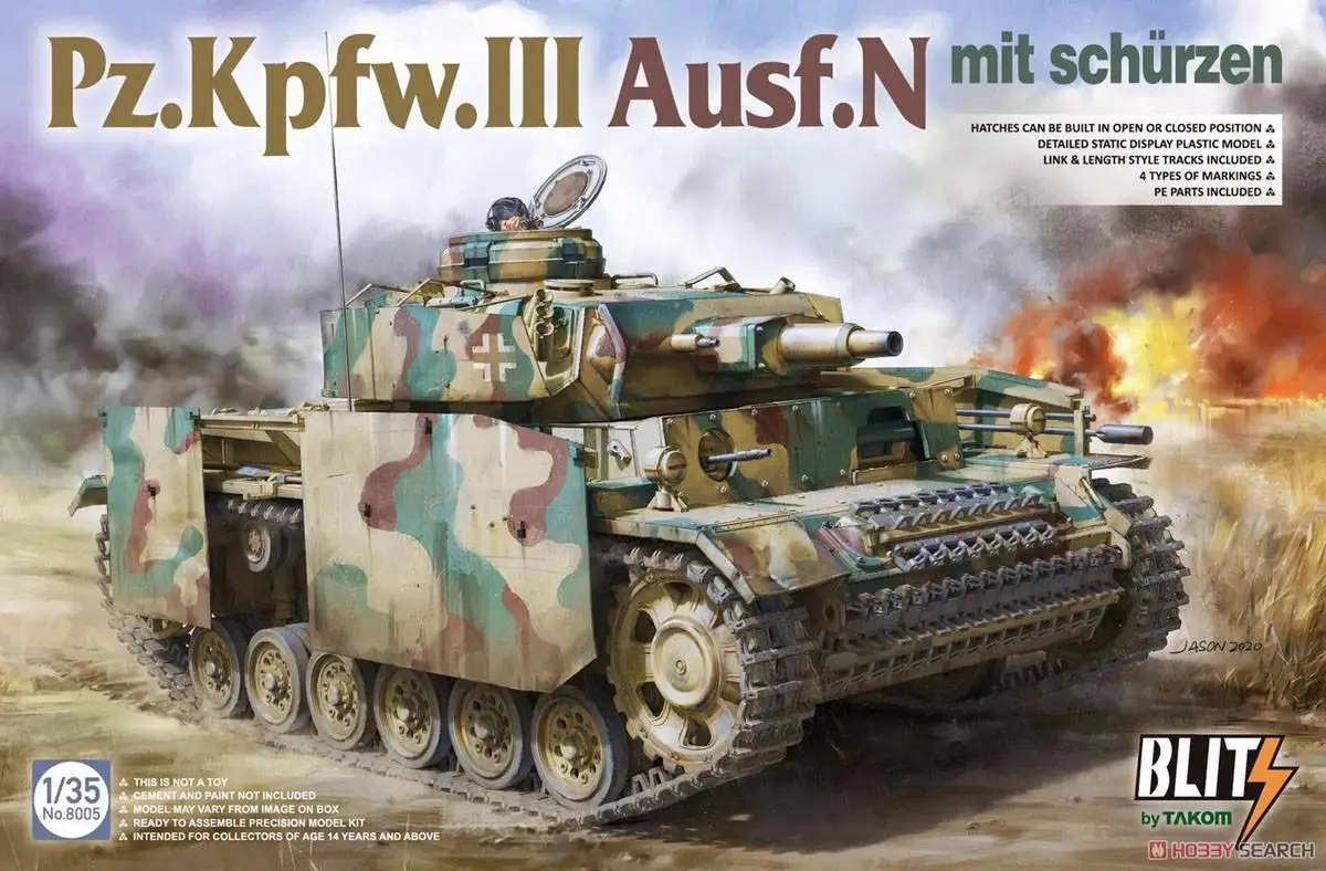 

Takom 8005 1/35 Pz.Kpfw.III Ausf.N mit Schürzen Tank Model Kit