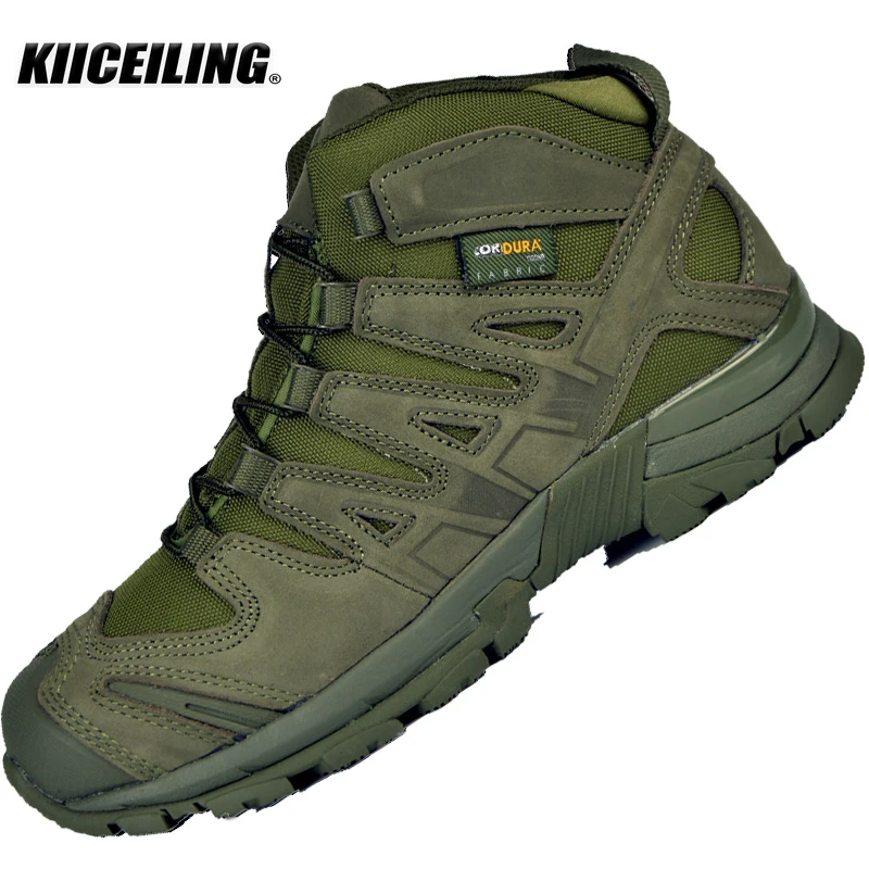 KIICEILING K3D Leather Men\'s Boots Combat Desert Tactical Boots Male Shoes Work Safety Shoes Motocycle Snow Boots