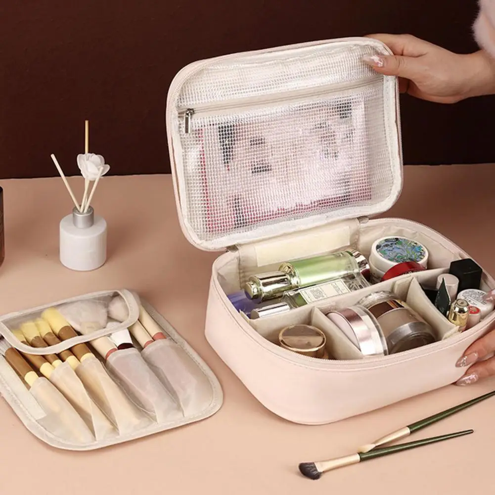 Trousse de Maquillage Grande Capacité avec Poignée Supérieure et Séparateurs Ajustables – Organisateur de Voyage pour Articles de Toilette et Soins de la Peau
