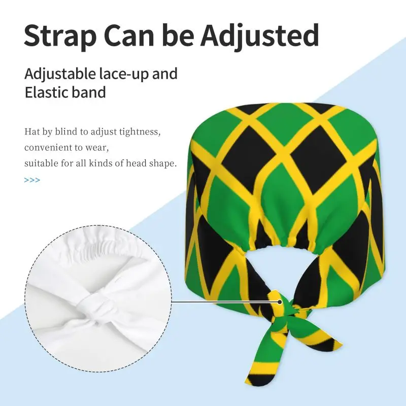 Jamaica National Flag Working Cap with Sweatband for Women Men Adjustable Tie Back Hat Breathable Headgear Nurse Surgical Caps