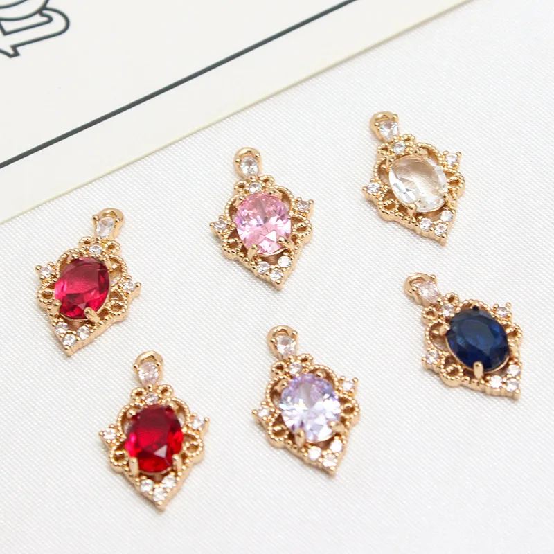 6pcs Copper Inlaid Zircon Colored Crystal Earrings Pendant Diy Jewelry Bracelet Necklace Accessories Production Materials Charms