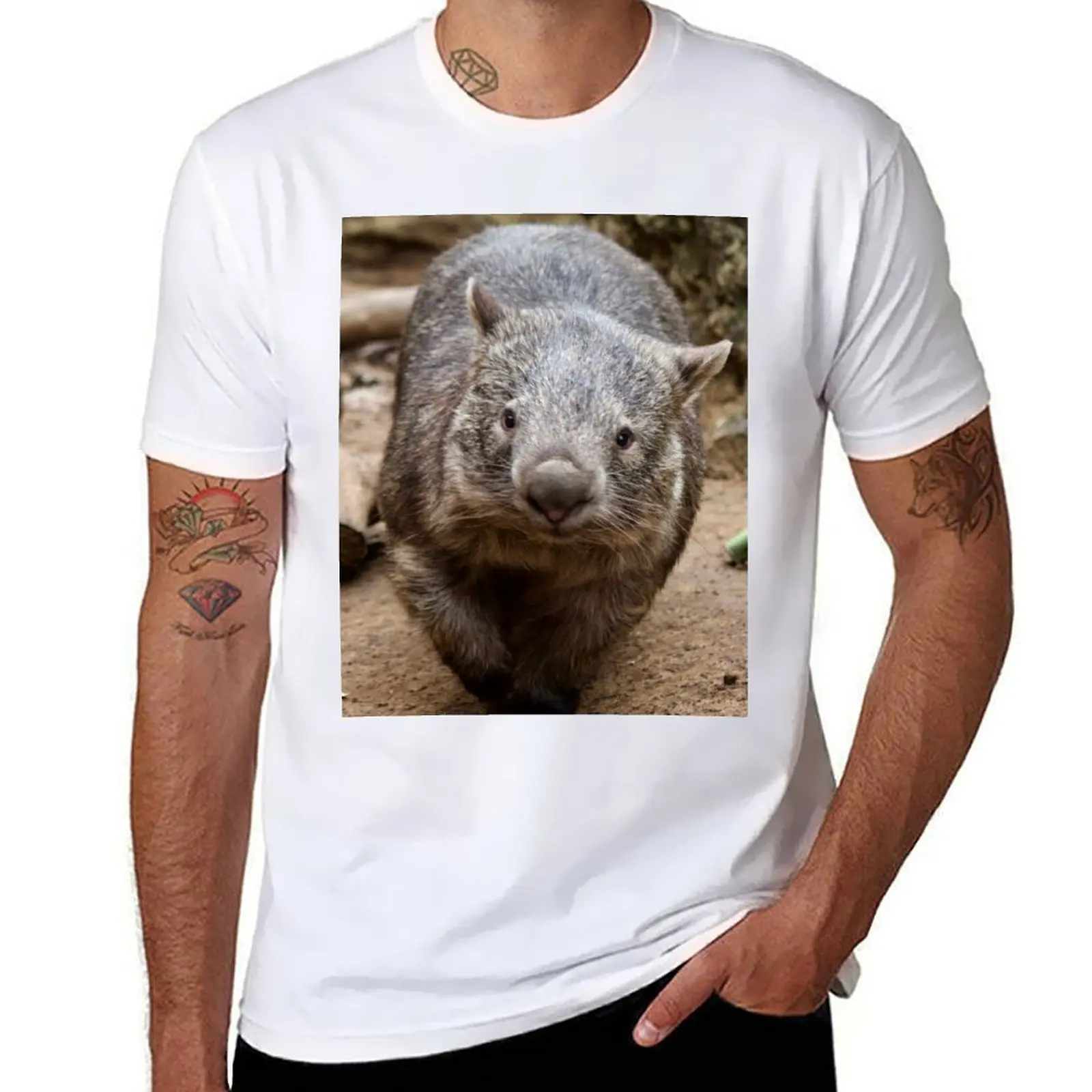 Wombat approaching T-Shirt Basic Short Sleeve Cotton Blend T-Shirt