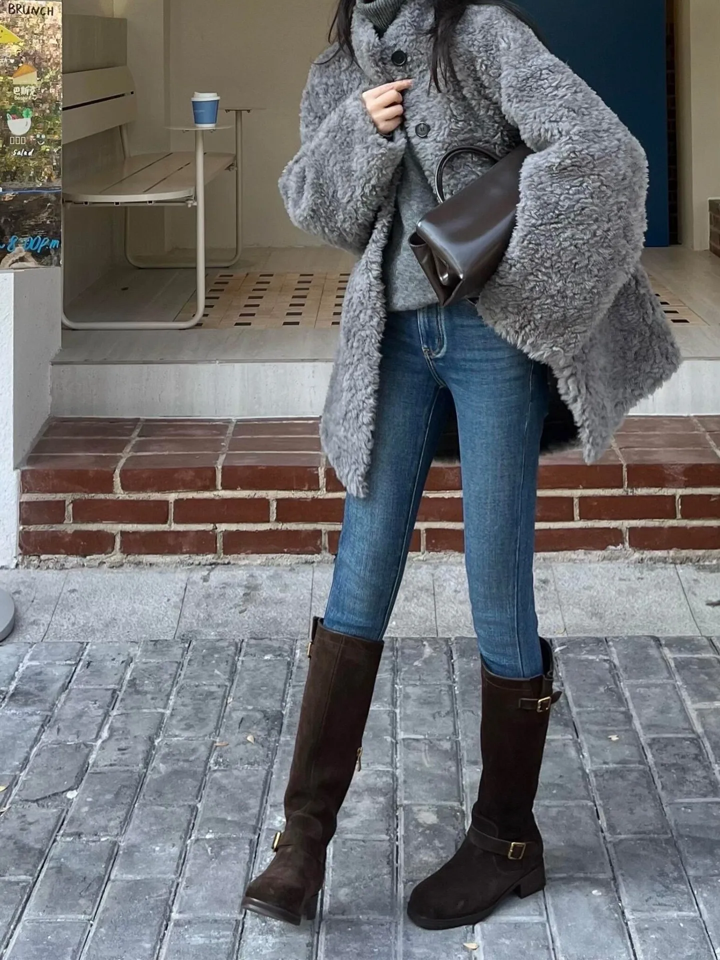 Jeans in denim blu da donna, modello retrò, foderati in pile, slim fit, lunghezza al polpaccio, nuovi per l'inverno, con chiusura a bottoni in vita