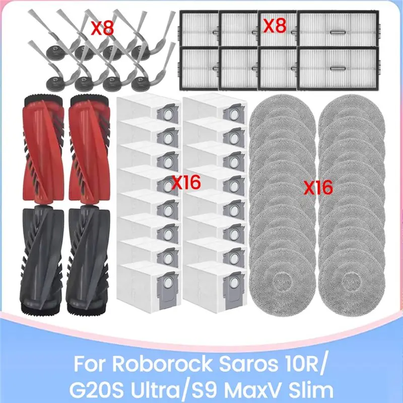 

A40Z-Запасные аксессуары для Roborock Saros 10R/G20S Ultra/S9 Maxv Slim: щетка для пылесоса, HEPA-фильтр, тряпка для мытья полов, мешок для сбора пыли