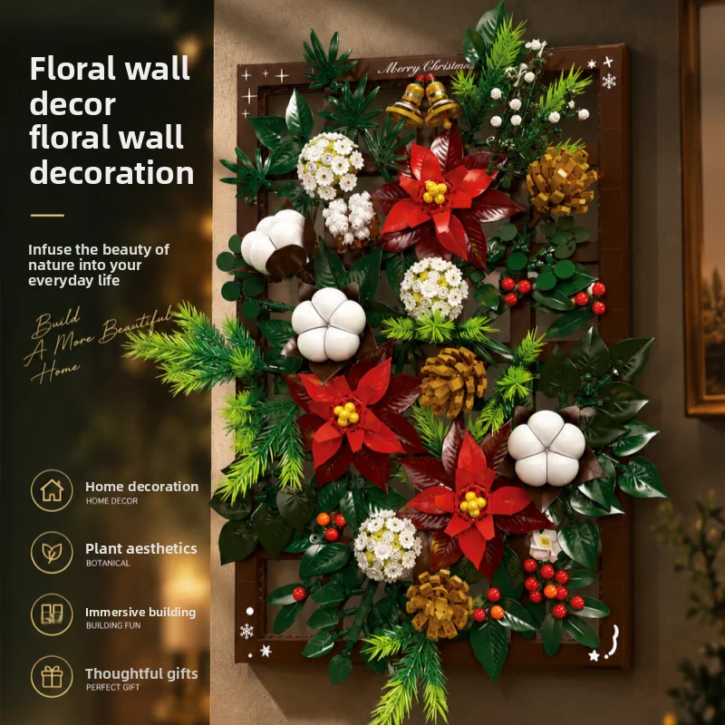 Christmas Bouquet Wall Decorations Creative Assembly of Building Blocks Toys Decorative Models with Hooks Home Decoration Models