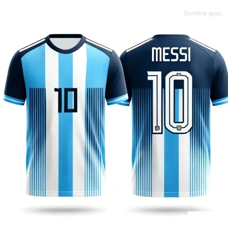 Sommer Herren Übergroßes Trend-T-Shirt Messi 10 Fußball Kurzarm Mode Sportbekleidung Streetwear Trainings-Oberteil Kinderkleidung