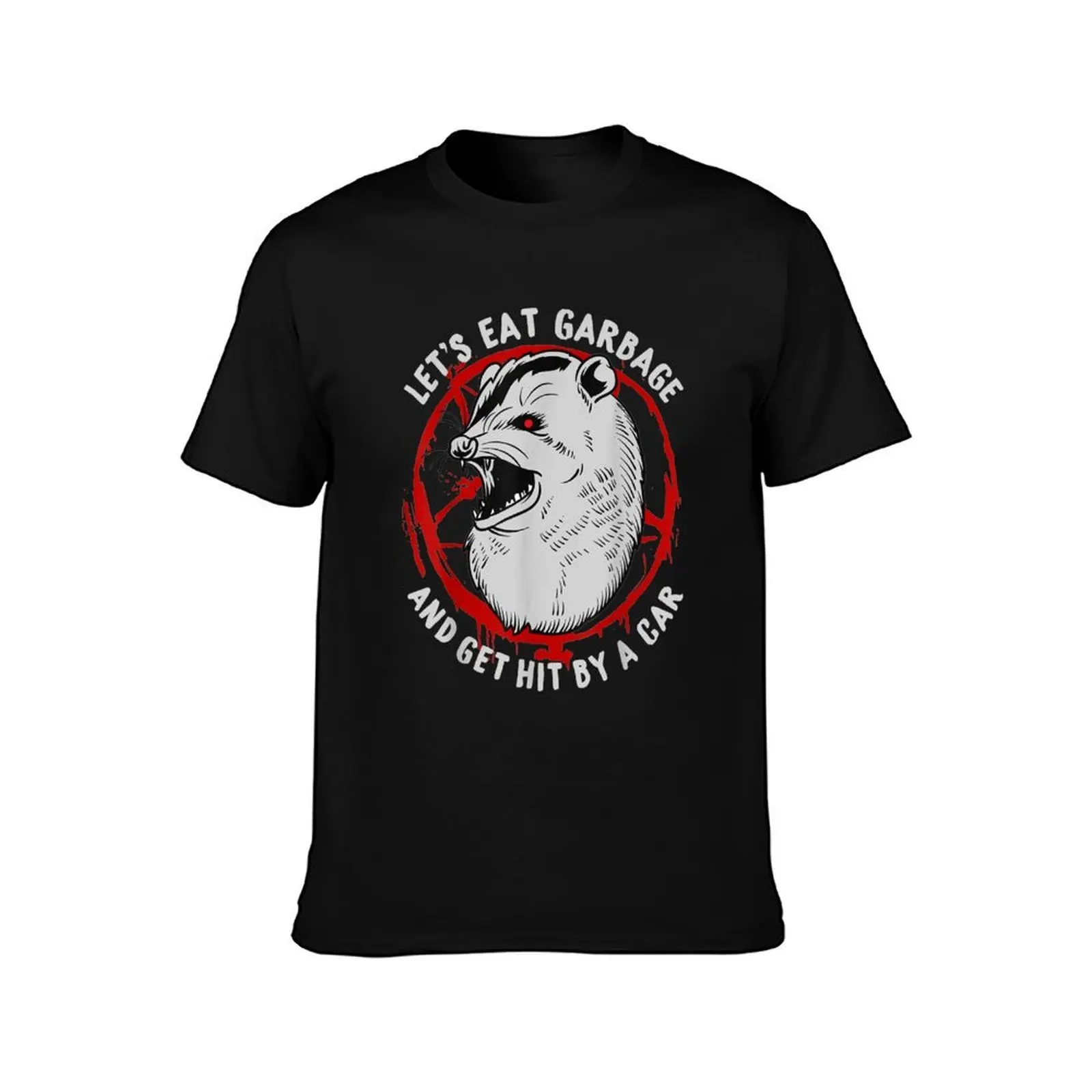 Let's Eat Garbage and Get Hit By a Car I Satanic Possum T-Shirt Casual Graphic Print Tee T-Shirt