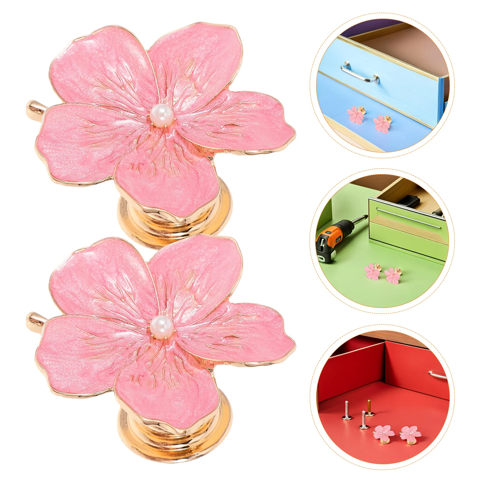 

4pcs Flower Drawer Knobs Pink Enamel Pearl Decorative Cabinet Pulls For Kitchen Dresser Vanity Nightstand Cupboard Wardrobe
