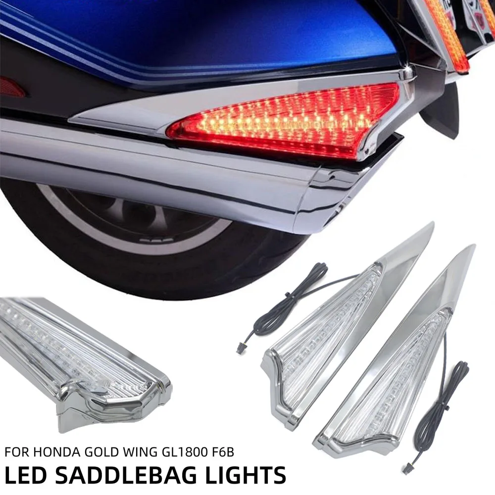 

For HONDA Gold Wing GL 1800 Goldwing GL1800 F6B 2018 -UP Motorcycle Rear Saddlebag Accent Swoop LED Light Case Cover Chrome 2020