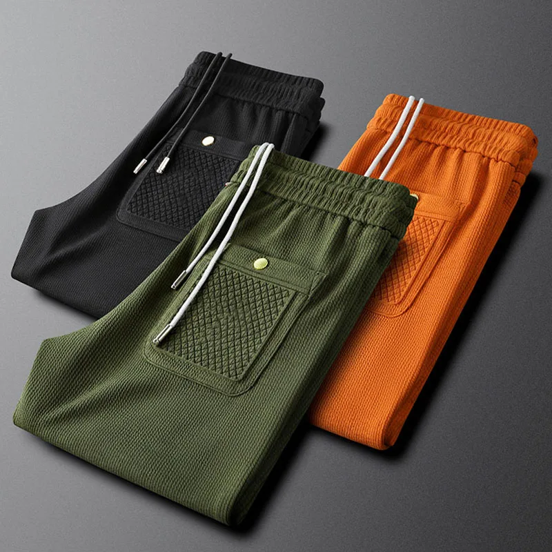 

Autumn winter orange bunched feet casual pants men slim soft fashion knit jacquard sweatpants men's sweatpants