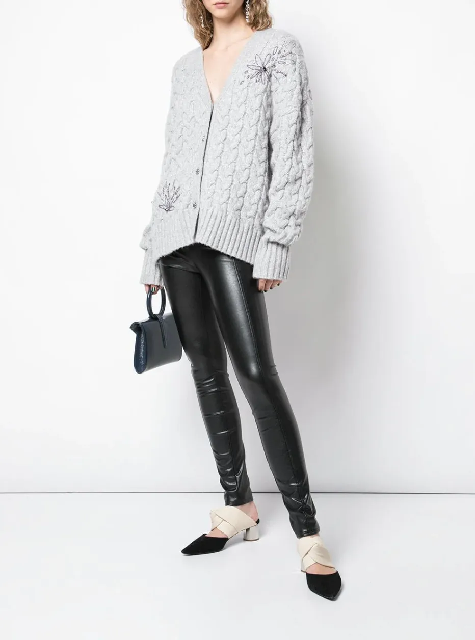 

Eco-Friendly Faux Leather Fabric Micro-Elastic Slimming Base Layer Pants High Waist Street Sle Women's Casual Pants