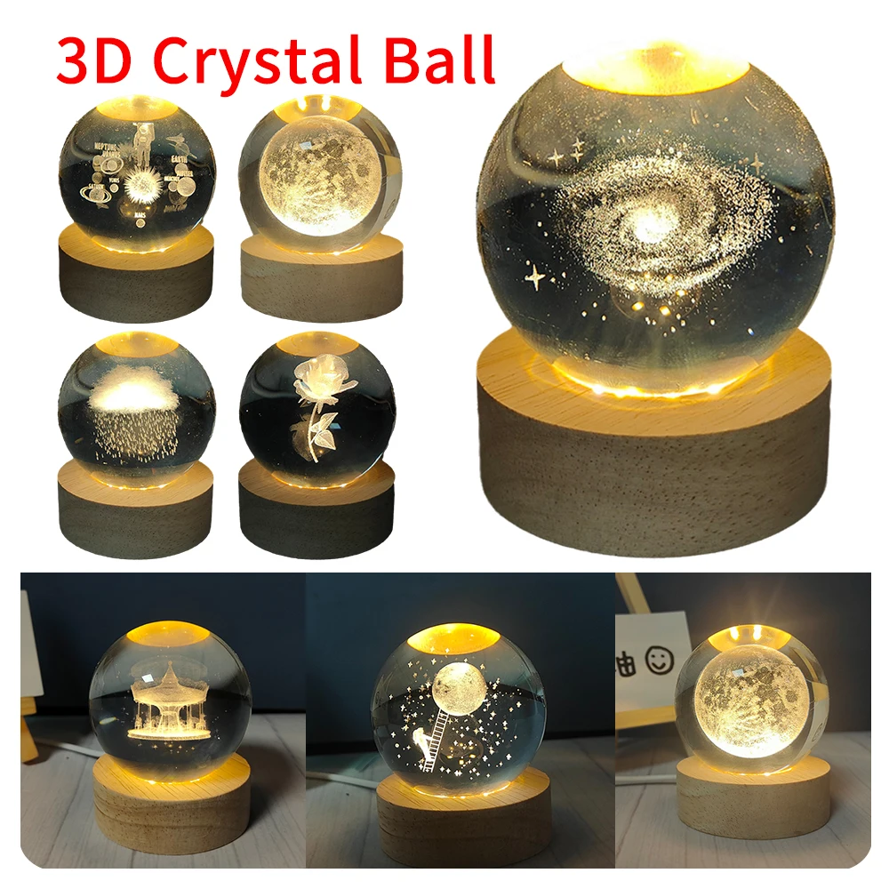 3D Led Crystal Ball Christmas Decorations USB Charging Planet Galaxy Astronaut Glowing Crystal Ball Table Lamp Birthday Gifts