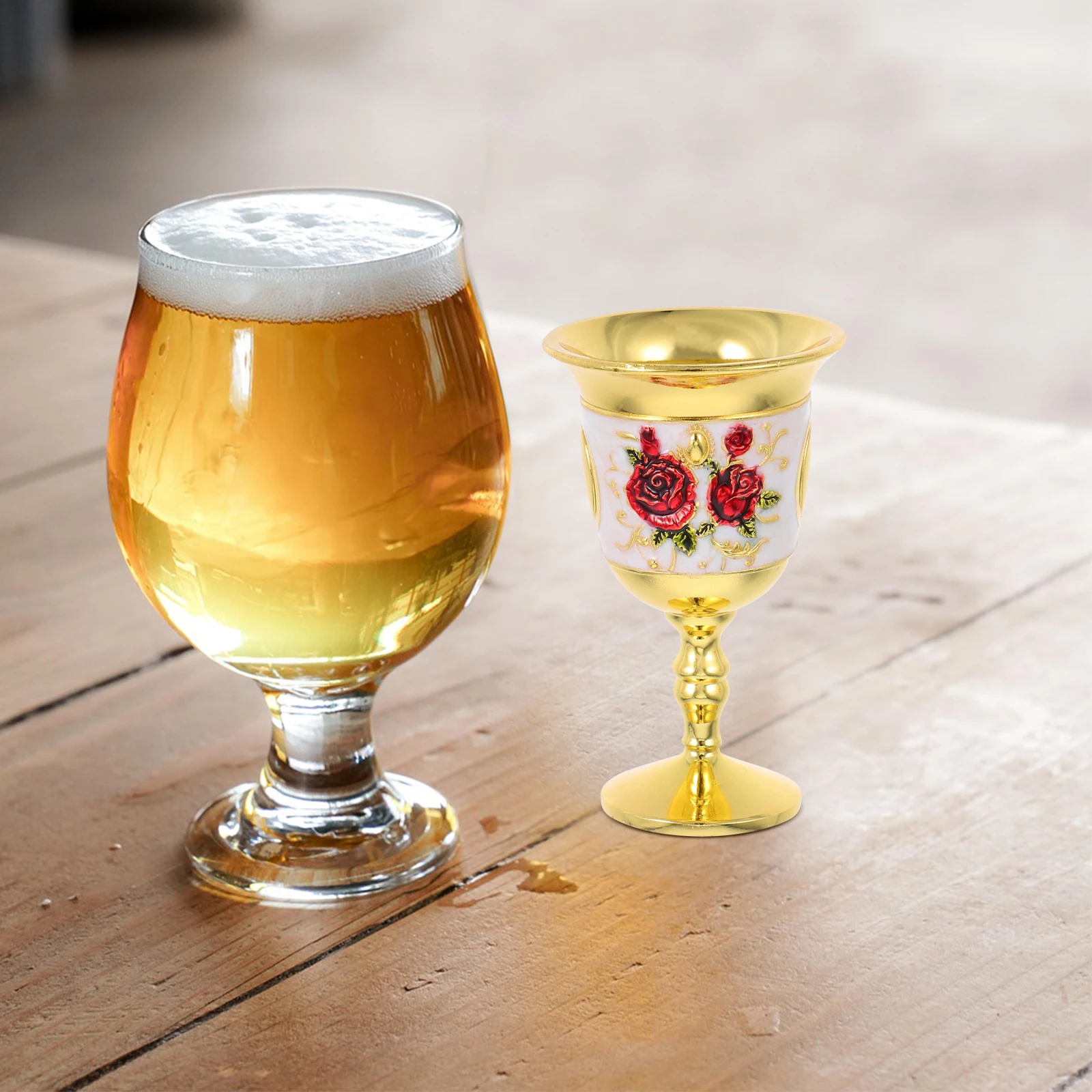 

2 Pcs Retro Glass Goblets Mini Metal Court Style Embossed Zinc Alloy Drinking Medieval Cup