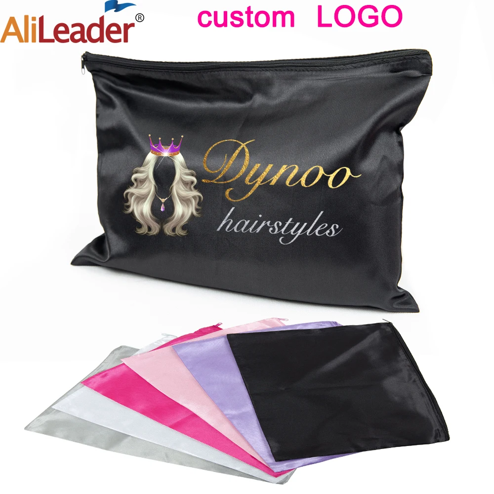 

10Pcs Free Custom Logo Silk Satin Wig Bags With Zipper For Packaging Hair Extensions Wigs Travel Bags Hair Tools Storage Bags